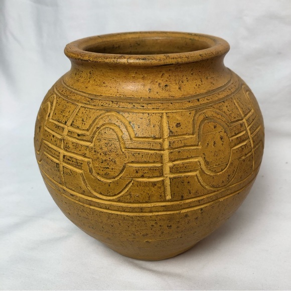 handmade Accents Vintage Studio Art Pottery Flower Vase Yellow Clay